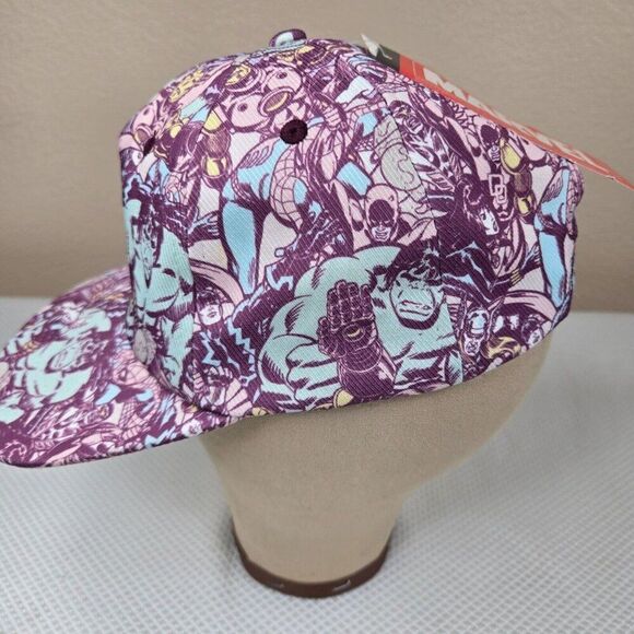 Marvel Universe Avengers Characters Graphic Snapback Hat Purple NEW - Picture 3 of 6